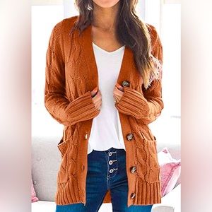 Knitted Solid Color Button Down Chunky Outerwear Cardigan by Pretty Garden.